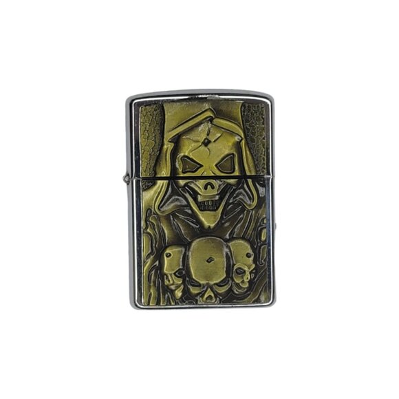 Skulls & Reaper Lighter Belt Buckle - Bronze Metal Lighter  - Free Engraving - Picture 4 of 9